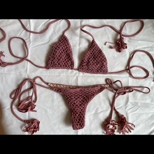 Acacia Swimwear - Humuhumu crochet top and matching bottoms in color Petal